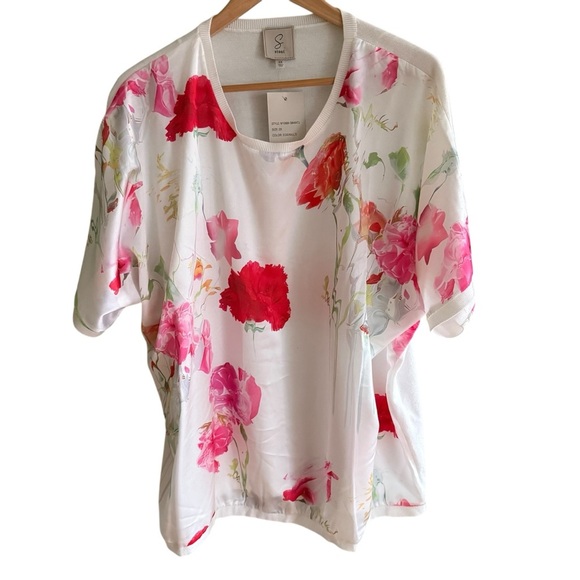 Sioni Women’s Floral Watercolor Print Top short sleeve 2X Mature Artsy Vacation - Picture 1 of 9